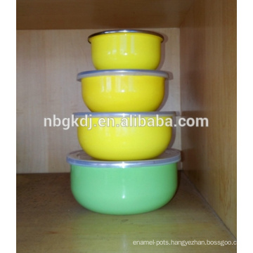 4 sets ice bowl & coating 3 times yellow decal enamel mixing bowl